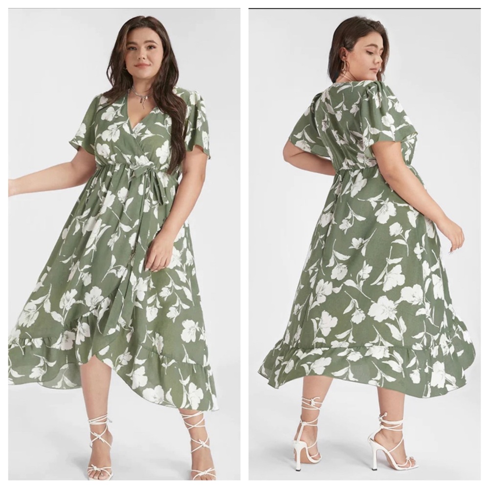 Floral Ruffle Knot Side Wrap Dress